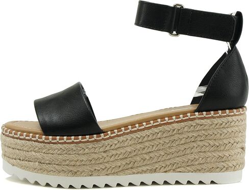 SODA TUCKIN - High platform inclined wedge espadrille sandal with rope textured weave and Velcro ankle straps. Adds height and elongates legs Completes the perfect Spring / Summer look when paired with jeans, shorts or skirts in Saudi Arabia