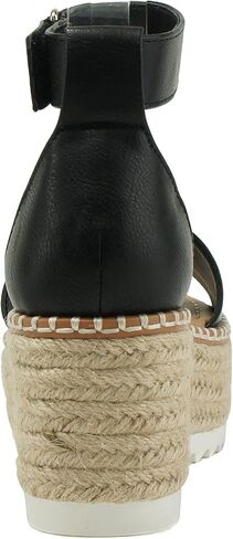 SODA TUCKIN - High platform inclined wedge espadrille sandal with rope textured weave and Velcro ankle straps. Adds height and elongates legs Completes the perfect Spring / Summer look when paired with jeans, shorts or skirts in Saudi Arabia