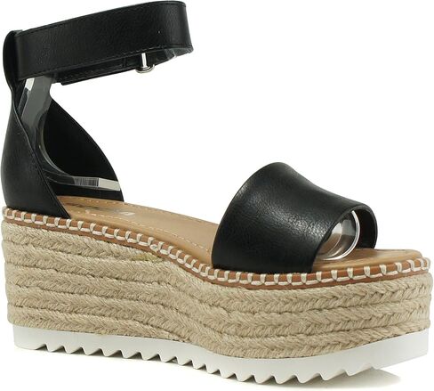 SODA TUCKIN - High platform inclined wedge espadrille sandal with rope textured weave and Velcro ankle straps. Adds height and elongates legs Completes the perfect Spring / Summer look when paired with jeans, shorts or skirts in Saudi Arabia