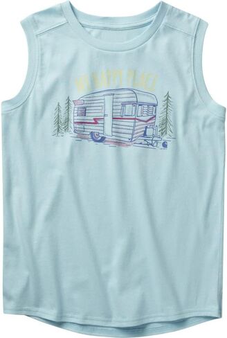 Carhartt Girls' Little Sleeveless Crewneck Happy Place T-Shirt, Angel Blue, 6 in Saudi Arabia