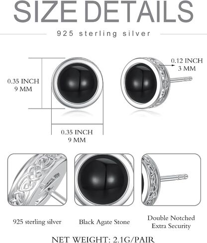 925 Sterling Silver Black Onyx Stud Earrings For Men Women Celtic Knot Earrings Cool Punk Earrings Jewelry Gifts for Him Boys Boyfriend Husband Son Birthday Anniversary Valentines Day in Saudi Arabia