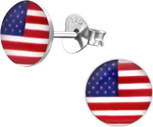 KIWI DAISY Hypoallergenic Sterling Silver American USA Flag Tiny Stud Earrings, Multiple Piercings, Tiny Studs, Cartilage Studs, Minimalist Dainty Earrings (Nickel Free), Sterling Silver, silver in Kuwait