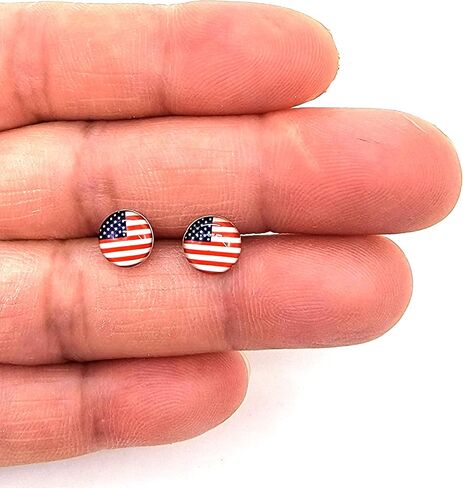 KIWI DAISY Hypoallergenic Sterling Silver American USA Flag Tiny Stud Earrings, Multiple Piercings, Tiny Studs, Cartilage Studs, Minimalist Dainty Earrings (Nickel Free), Sterling Silver, silver in Kuwait