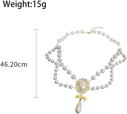 Vcagirest خمر القوس اللؤلؤ قطرة قلادة قلادة الطبقات اللؤلؤ قلادة للنساء والفتيات مجوهرات الزفاف المختنق in Kuwait