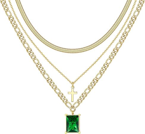 THUNARAZ قلادات ذهبية الطبقات للنساء العصرية 14 قيراط مطلية بالذهب بيان طبقات قلادة متعرجة ثعبان سلسلة قلادة قلادة مجموعة حجر محظوظ عيد ميلاد هدية عيد الحب in Kuwait