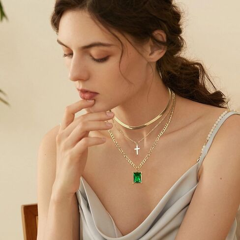 THUNARAZ قلادات ذهبية الطبقات للنساء العصرية 14 قيراط مطلية بالذهب بيان طبقات قلادة متعرجة ثعبان سلسلة قلادة قلادة مجموعة حجر محظوظ عيد ميلاد هدية عيد الحب in Kuwait