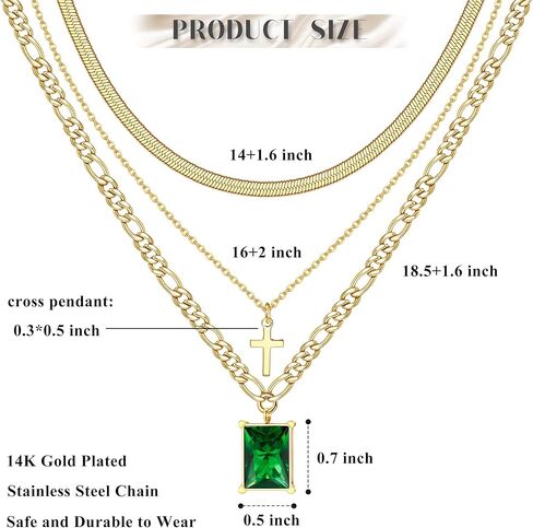 THUNARAZ قلادات ذهبية الطبقات للنساء العصرية 14 قيراط مطلية بالذهب بيان طبقات قلادة متعرجة ثعبان سلسلة قلادة قلادة مجموعة حجر محظوظ عيد ميلاد هدية عيد الحب in Kuwait
