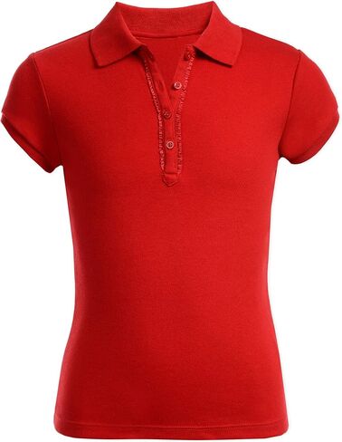 Nautica Girls' Little School Uniform Short Sleeve Polo with Ruffle Placket, Red, 6 in Saudi Arabia