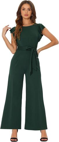 Allegra K Sleeveless Ruffle Jumpsuits for Women's High Waist Wide Legs Belted Elegant Office Romper in Saudi Arabia