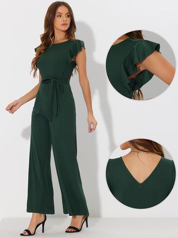 Allegra K Sleeveless Ruffle Jumpsuits for Women's High Waist Wide Legs Belted Elegant Office Romper in Saudi Arabia