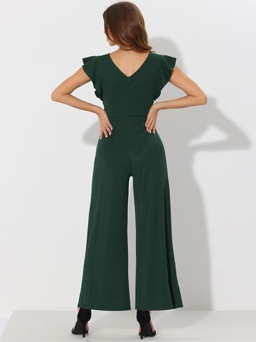 Allegra K Sleeveless Ruffle Jumpsuits for Women's High Waist Wide Legs Belted Elegant Office Romper in Saudi Arabia