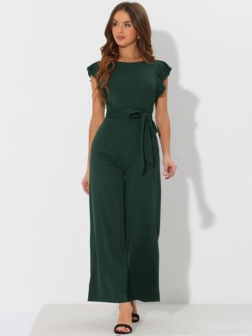 Allegra K Sleeveless Ruffle Jumpsuits for Women's High Waist Wide Legs Belted Elegant Office Romper in Saudi Arabia