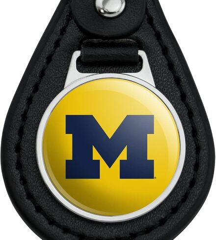 Black Leather University of Michigan Secondary Logo Keychain in Saudi Arabia