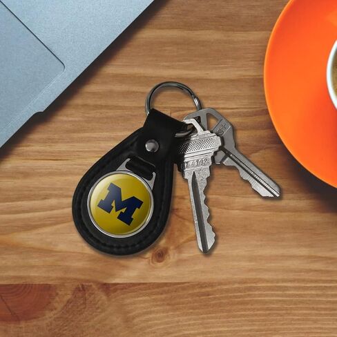 Black Leather University of Michigan Secondary Logo Keychain in Saudi Arabia