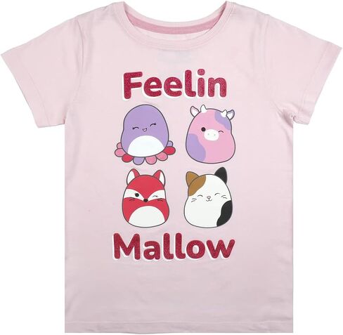 Bioworld Squishmallows Feelin Mallow Glitter Text Crew Neck Short Sleeve Pink Youth Girl Tee in Saudi Arabia