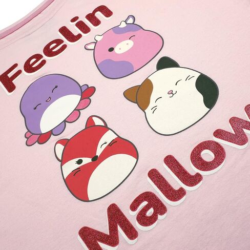 Bioworld Squishmallows Feelin Mallow Glitter Text Crew Neck Short Sleeve Pink Youth Girl Tee in Saudi Arabia