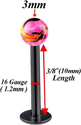 2 قطعة 16 جرام Labret ترصيع الشفاه الدائري ثعبان لدغة مونرو محارة إلى الأمام اللولب الزنمة الأسود بأكسيد رسمت باليد 02 الكرة-اختيار الحجم in Saudi Arabia