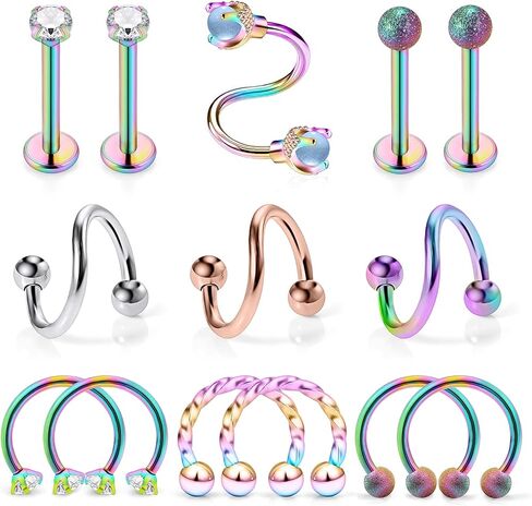 Cisyozi 16G حلقات الشفاه ترصيع الجراحية الصلب واضح الماس تشيكوسلوفاكيا Labret حلقات الشفاه ترصيع الزنمة حدوة الحصان الغضروف الزنمة الحلزون هوب القرط الجسم مجوهرات ثقب التجنيب للنساء الرجال 8 مم in Kuwait