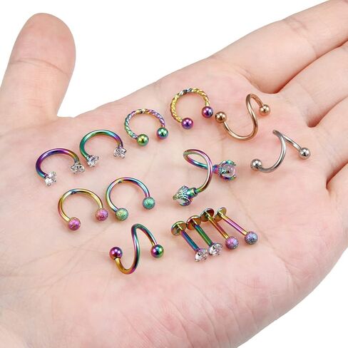 Cisyozi 16G حلقات الشفاه ترصيع الجراحية الصلب واضح الماس تشيكوسلوفاكيا Labret حلقات الشفاه ترصيع الزنمة حدوة الحصان الغضروف الزنمة الحلزون هوب القرط الجسم مجوهرات ثقب التجنيب للنساء الرجال 8 مم in Kuwait