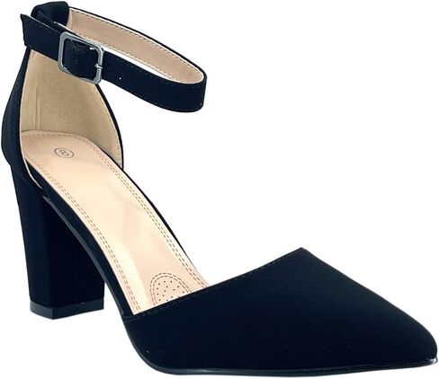Women's Pointy-Toe D'Orsay Ankle Strap Block Heel Dress Pump in Kuwait