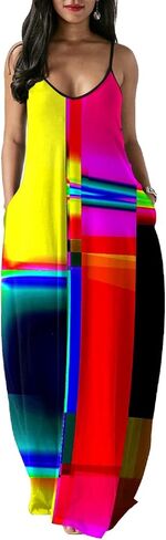 Glozeplus Maxi Dress for Women Beach Vacation Summer Casual Floral Printed Bohemian Long Sundress with Pockets in Saudi Arabia