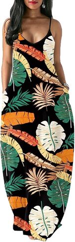 Glozeplus Maxi Dress for Women Beach Vacation Summer Casual Floral Printed Bohemian Long Sundress with Pockets in Saudi Arabia