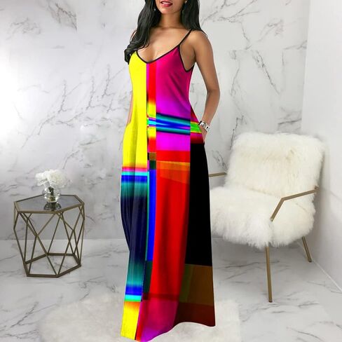 Glozeplus Maxi Dress for Women Beach Vacation Summer Casual Floral Printed Bohemian Long Sundress with Pockets in Saudi Arabia