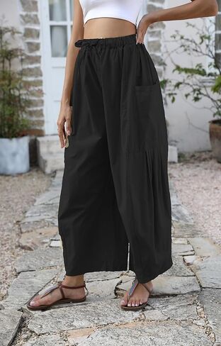 HYLLGUD Women Linen Wide Leg Pants Flowy Comfy Baggy Beach High Waist Lounge Pants in Saudi Arabia