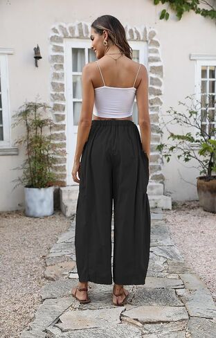 HYLLGUD Women Linen Wide Leg Pants Flowy Comfy Baggy Beach High Waist Lounge Pants in Saudi Arabia