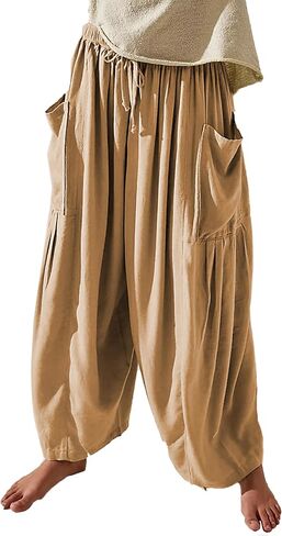 HYLLGUD Women Linen Wide Leg Pants Flowy Comfy Baggy Beach High Waist Lounge Pants in Saudi Arabia