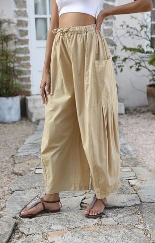 HYLLGUD Women Linen Wide Leg Pants Flowy Comfy Baggy Beach High Waist Lounge Pants in Saudi Arabia