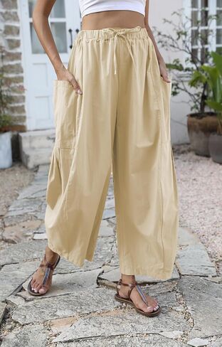 HYLLGUD Women Linen Wide Leg Pants Flowy Comfy Baggy Beach High Waist Lounge Pants in Saudi Arabia