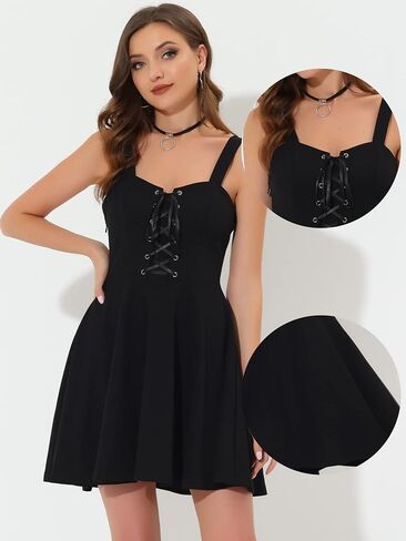 Allegra K Costume Gothic Halloween Steampunk Dress for Women's Lace Up Mini Sleeveless Cami Dress in Saudi Arabia