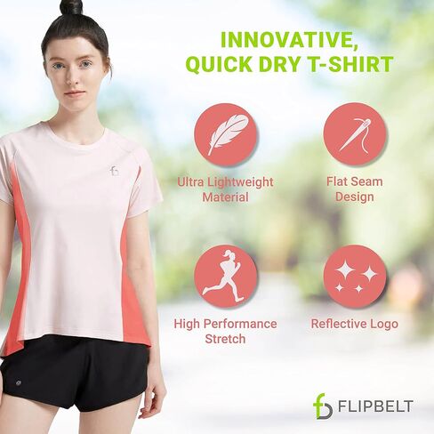 قميص الجري FlipBelt للتمرين، قمصان قصيرة الأكمام للتمرين واليوجا للنساء، ملابس رياضية ماصة للرطوبة، مقاس XS - XL in Kuwait