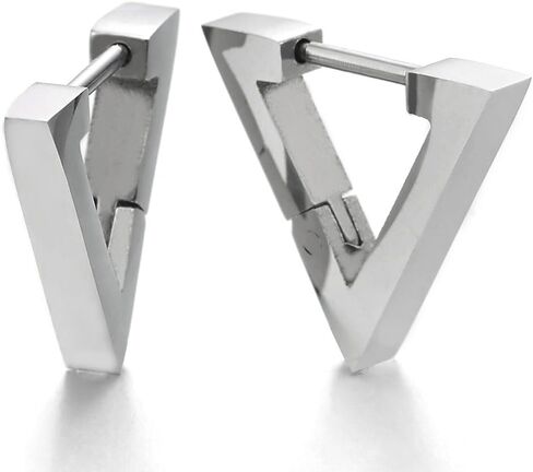 Plain Flat Open Triangle Huggie Hinged Hoop Earrings for Men Women, Stainless Steel, 2pcs in Kuwait