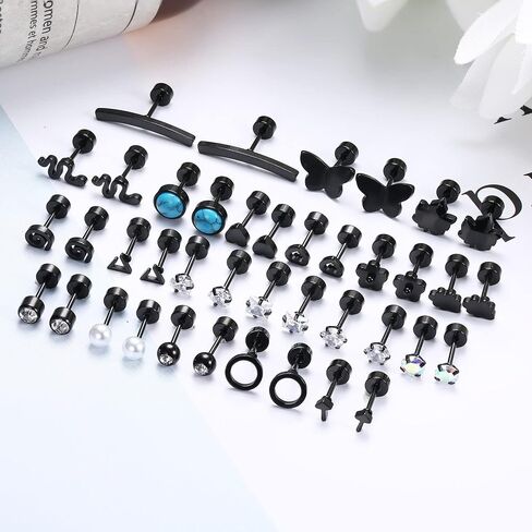 Ubjuliwa 20 Pairs 20G Surgical Steel Stud Earrings Set for Women Men Hypoallergenic Flatback Earrings Piercing Jewelry Star Moon flower Heart Leaf Opal Cartilage Earrings in Saudi Arabia