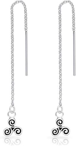 925 Sterling Silver, 24K Yellow or 18K Rose Gold Plated Thread Through THIN Drop Chain or Studs Earrings and SMALL Celtic Triskele or Celtic Spiral Triskelion - Diameter: 6 or 16 mm in Kuwait