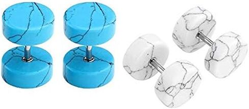 YZstyle 2pcs 10MM Marble Stud Earrings Men Women, Steel Cheater Fake Ear Plugs Gauges Illusion Tunnel in Saudi Arabia