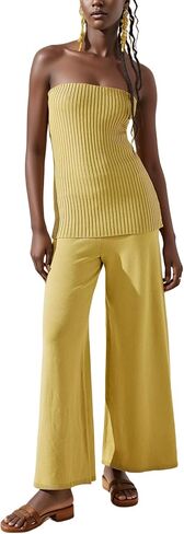 مجموعة سترة نسائية مثيرة من ELLENWELL بدون حمالات بدون أكتاف وسروال واسع الساق in Kuwait