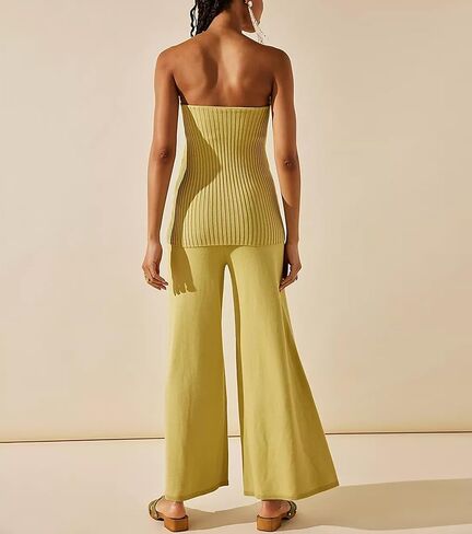 مجموعة سترة نسائية مثيرة من ELLENWELL بدون حمالات بدون أكتاف وسروال واسع الساق in Kuwait