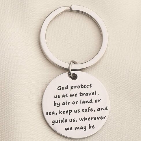 BEKECH Traveler's Prayer Travel Protection Key Ring Travel Gifts God Protect Us As We Travel Safe Travels Keychain in Saudi Arabia