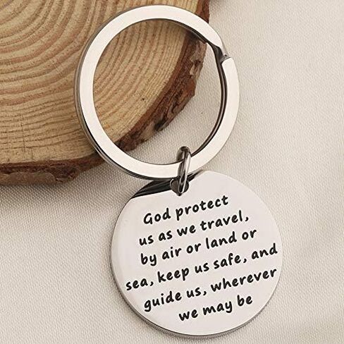 BEKECH Traveler's Prayer Travel Protection Key Ring Travel Gifts God Protect Us As We Travel Safe Travels Keychain in Saudi Arabia