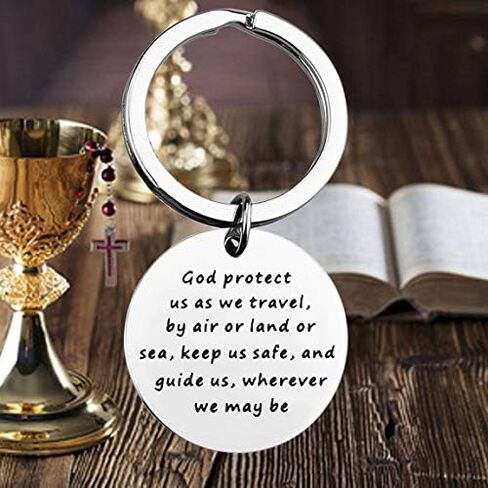 BEKECH Traveler's Prayer Travel Protection Key Ring Travel Gifts God Protect Us As We Travel Safe Travels Keychain in Saudi Arabia
