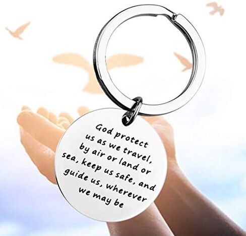 BEKECH Traveler's Prayer Travel Protection Key Ring Travel Gifts God Protect Us As We Travel Safe Travels Keychain in Saudi Arabia