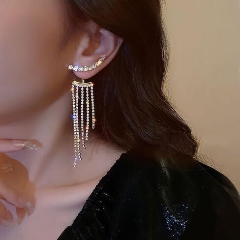 حجر الراين شرابة الأقراط للنساء الذهب والفضة سباركلي الأقراط شرابة طويلة حفل زفاف حفلة موسيقية أقراط بلينغ كريستال تتدلى انخفاض الأقراط مكعب زركونيا كريستال بيان الثريا أقراط الزفاف حفلة عيد ميلاد مجوهرات هدايا in Saudi Arabia