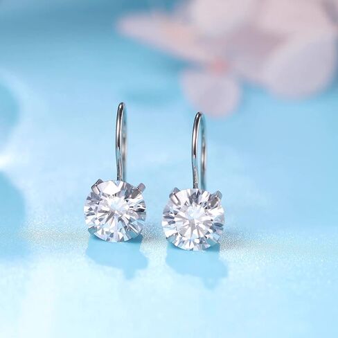 Limerencia Hypoallergenic Pure Titanium Cubic Zirconia Dangle Hoop Earrings,Lightweight Drop Earrings Round bright zirconia size 8mm (5/16inch) for Sensitive Ears Women Girls in Saudi Arabia
