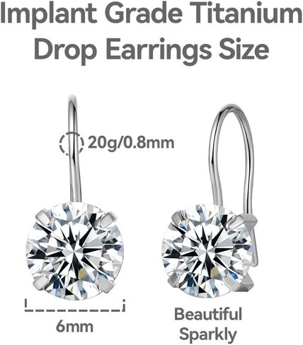 Limerencia Hypoallergenic Pure Titanium Cubic Zirconia Dangle Hoop Earrings,Lightweight Drop Earrings Round bright zirconia size 8mm (5/16inch) for Sensitive Ears Women Girls in Saudi Arabia