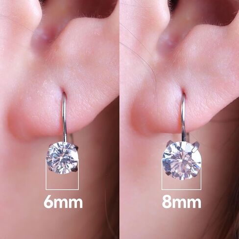 Limerencia Hypoallergenic Pure Titanium Cubic Zirconia Dangle Hoop Earrings,Lightweight Drop Earrings Round bright zirconia size 8mm (5/16inch) for Sensitive Ears Women Girls in Saudi Arabia