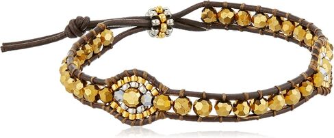 Miguel Ases Beaded Double Oval Brown-Leather Slip-Knot Bracelet in Saudi Arabia