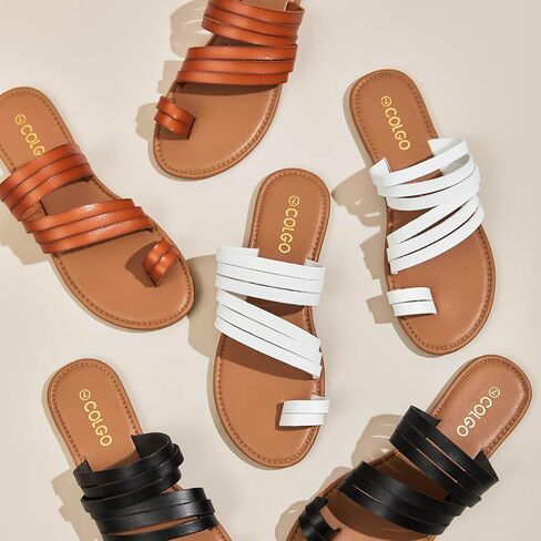 صنادل نسائية من Colgo سهلة الارتداء ومفتوحة عند الأصابع وصنادل مسطحة كاجوال أحذية صيفية in Kuwait